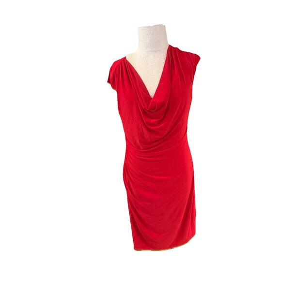 NWT Dressbarn Sheath Dress Womens Size 14 Red Sleeveless Cowl Neck Ruched Waist - Picture 2 of 9